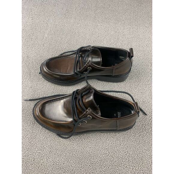 Zara Dress Shoes Women EU 39 Brown Lace Up Chunky Platform Sole Round Toe Oxford - Picture 3 of 9